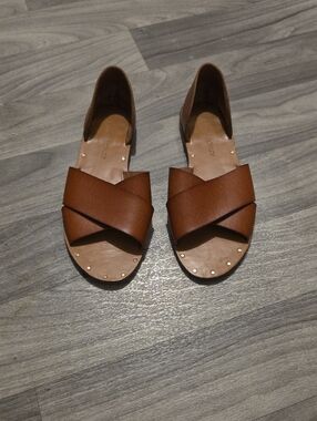 CYNTHIA ROWLEY Women's Brown Leather Crisscross Slide Sandals Size 9.5